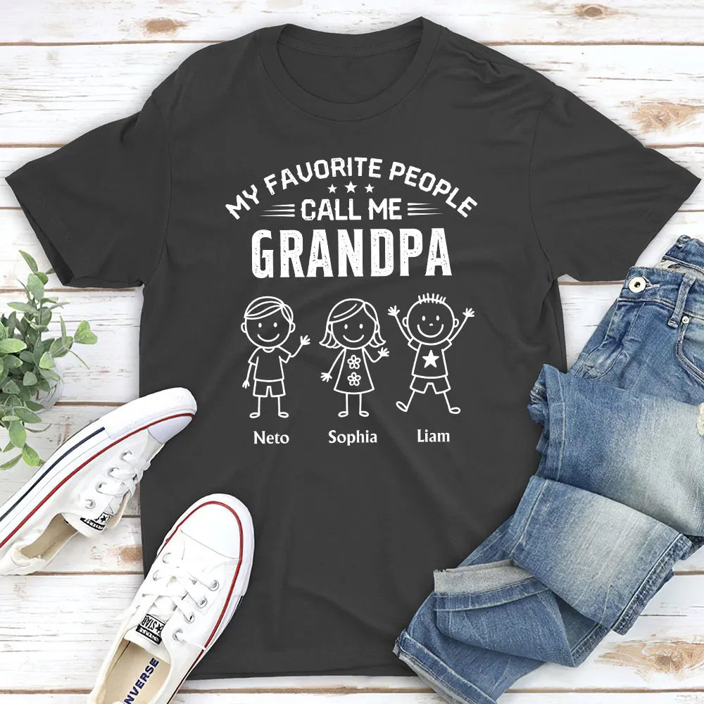 Grandpa Classic Tee with Waving Grandkids and Family Quote, Personalized Creative Gift with Heartwarming Style