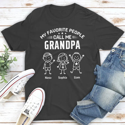Grandpa Classic Tee with Waving Grandkids and Family Quote, Personalized Creative Gift with Heartwarming Style