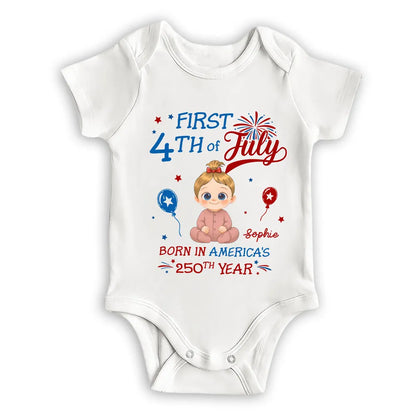Personalized Short Sleeve Baby Onesie with Fireworks, First 4th of July Unique Gift for New Parents