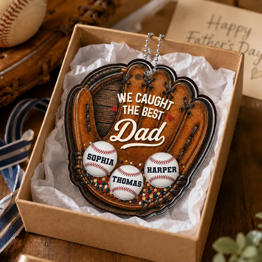 Personalized Acrylic Shaker Ornament With Baseball Glove For Car Mirror, Unique Gift For Baseball Dad