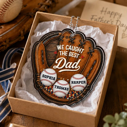 Personalized Acrylic Shaker Ornament With Baseball Glove For Car Mirror, Unique Gift For Baseball Dad