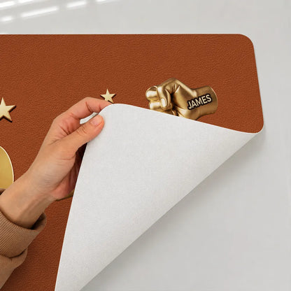 Best Dad Ever Leather Desk Mat, Custom Gold Fist Bump Design, Creative Gift for Dad