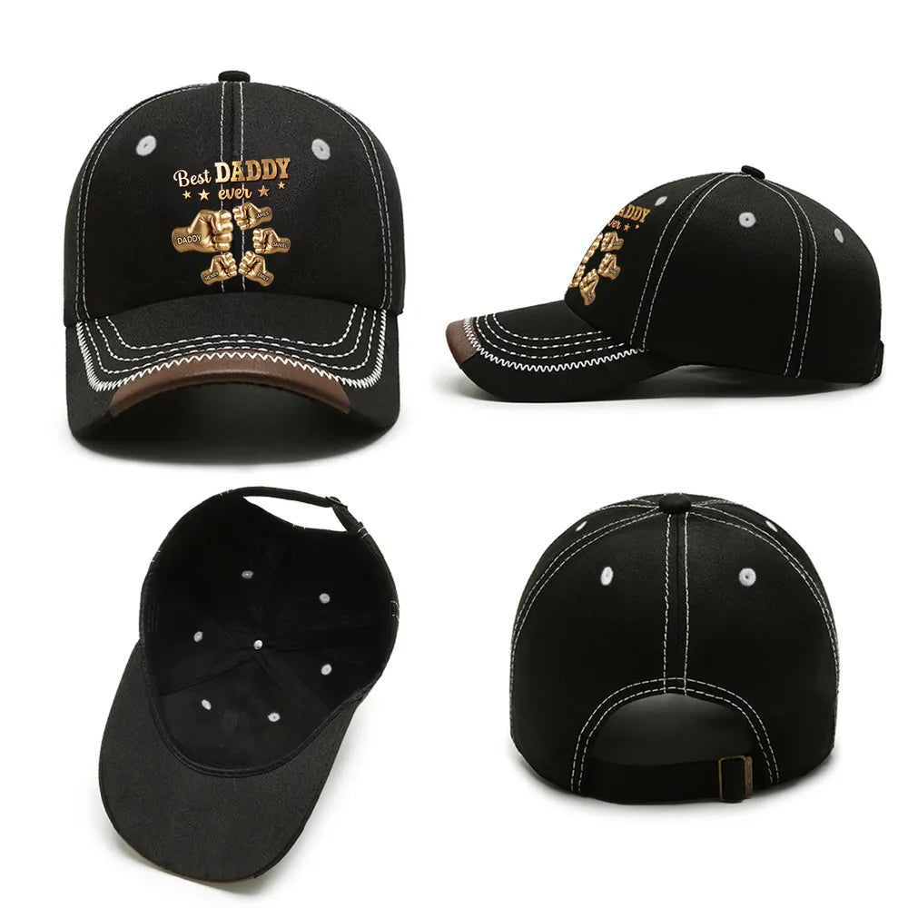 Personalized Leather Brim Cotton Cap, Gold Best Dad Ever Design, Unique Gift for Dad