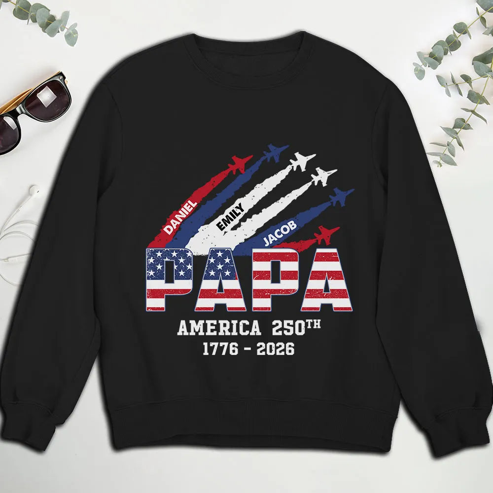 Personalized Grandpa Classic Tee with Patriotic Jet Trails, Unique Gift for July Celebrations