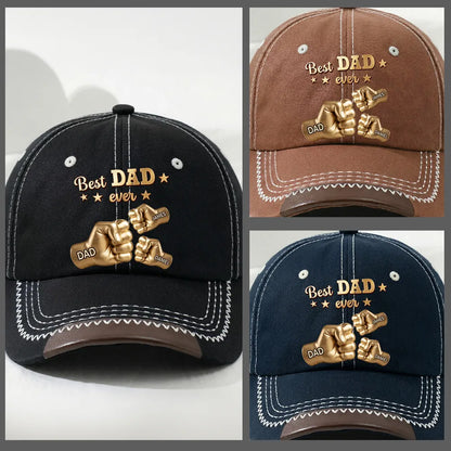 Personalized Leather Brim Cotton Cap, Gold Best Dad Ever Design, Unique Gift for Dad