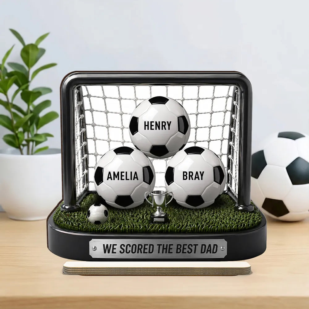 Personalized 2-Layer Wooden Plaque with Soccer Goal Scene, Unique Gift for Dad from His Biggest Fans