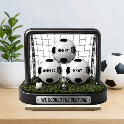 Personalized 2-Layer Wooden Plaque with Soccer Goal Scene, Unique Gift for Dad from His Biggest Fans
