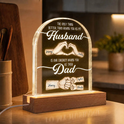 Personalized Block LED Light Plaque with Hand Heart Art, Unique Bedside Gift for Husband & Dad