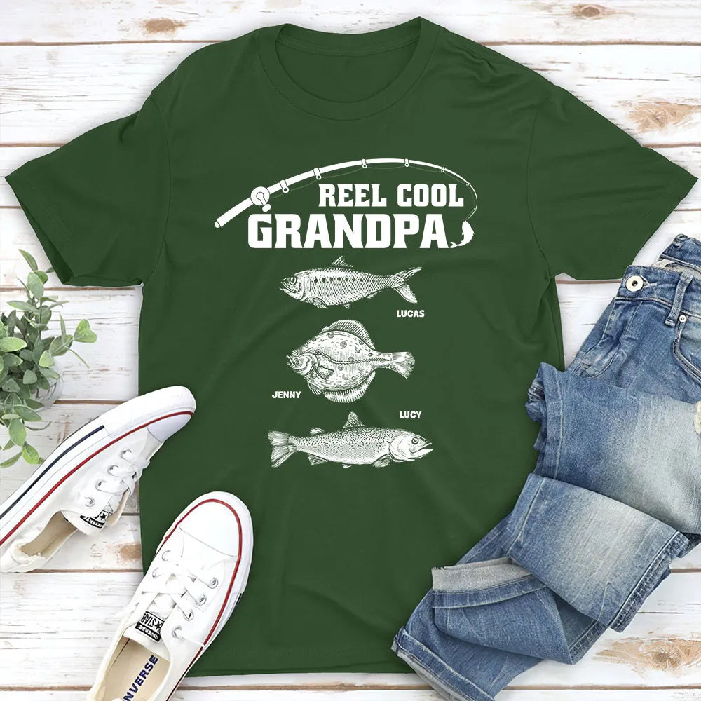 Personalized Classic Tee with Fishing Art, Reel Cool Grandpa Unique Gift for Grandpa