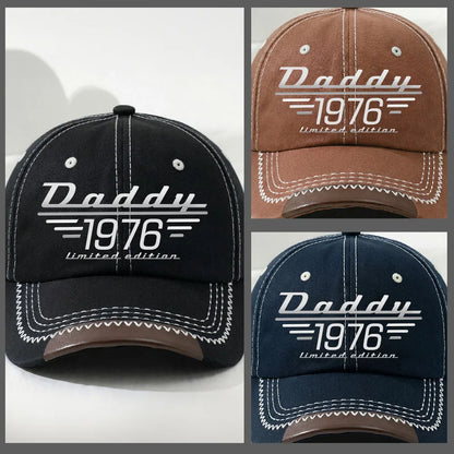 Leather Brim Cotton Cap, Custom Dad Style Baseball Look, Black Stitch Detail, Unique Gift for Dad