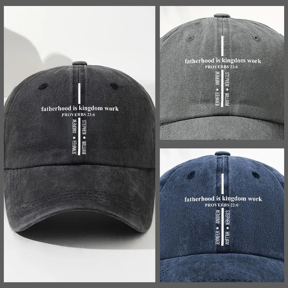 Fatherhood Is Kingdom Work Washed Denim Baseball Cap, Personalized Creative Gift for Dad