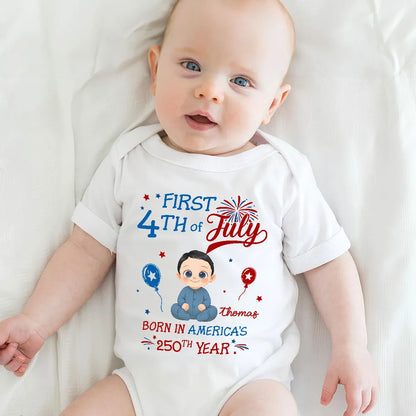 Personalized Short Sleeve Baby Onesie with Fireworks, First 4th of July Unique Gift for New Parents
