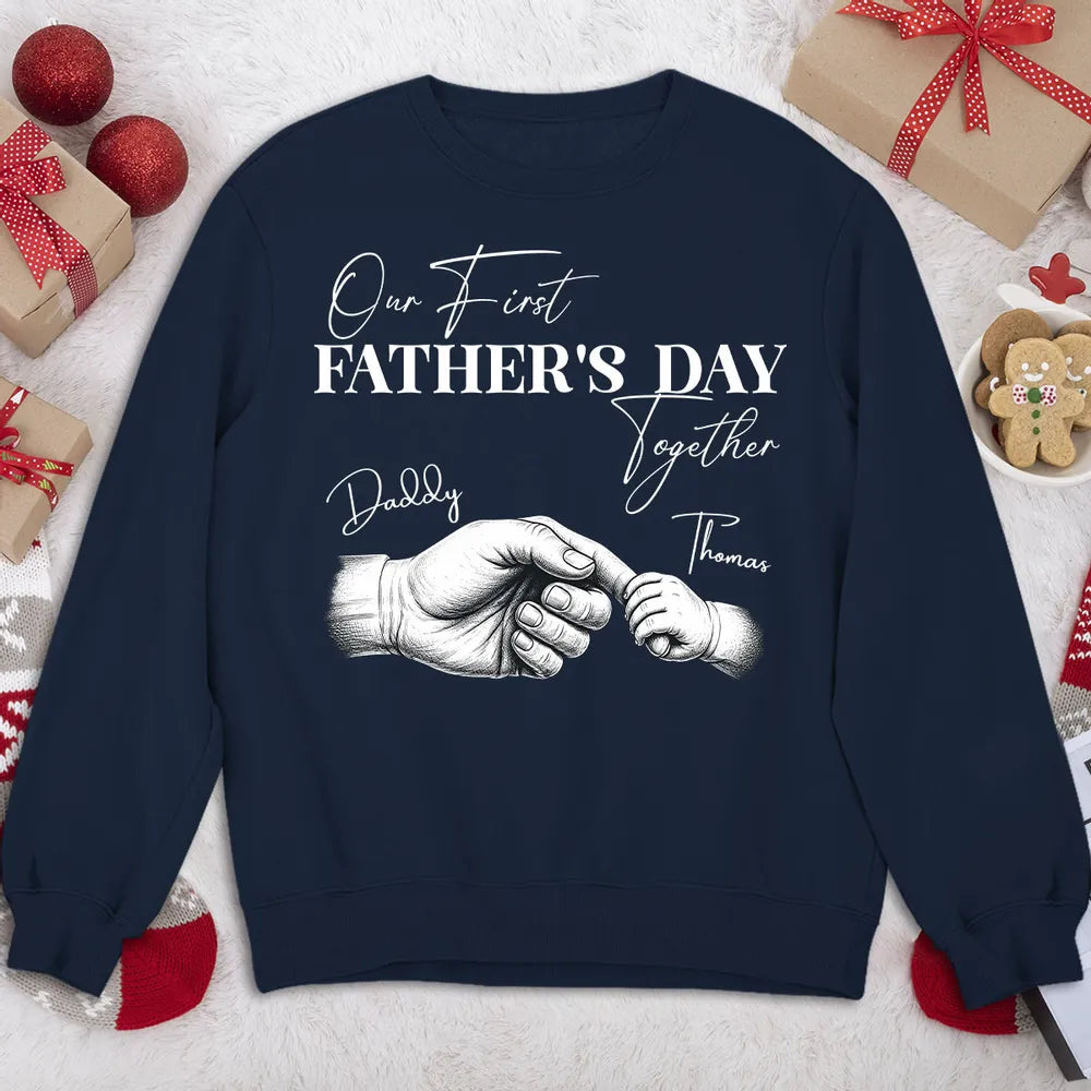 Our First Father's Day Together Classic Tee, Custom Dad Shirt with Baby Hand Art, Creative Gift
