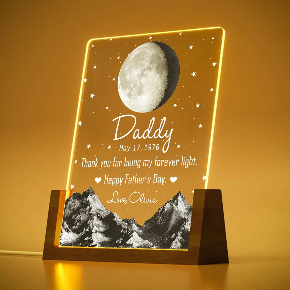Personalized LED Light Frame With Moonlit Stars - Unique Gift for Dad, Warm Forever Light Keepsake