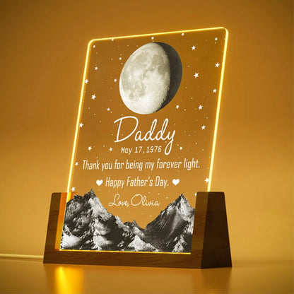 Personalized LED Light Frame With Moonlit Stars - Unique Gift for Dad, Warm Forever Light Keepsake