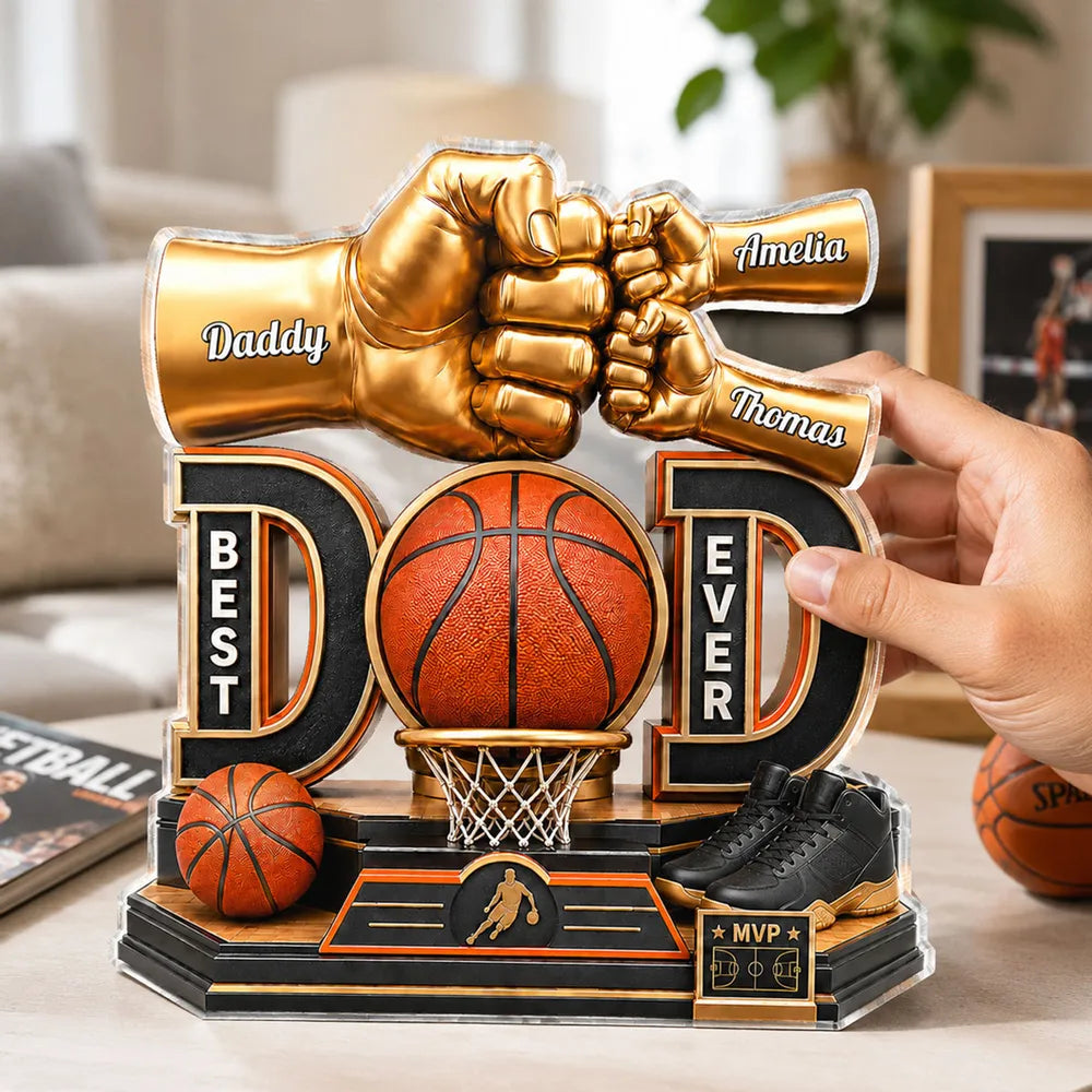 Personalized Shaped Acrylic Block Plaque, Basketball Dad Fist Bump, Unique Father's Day Gift For Dad