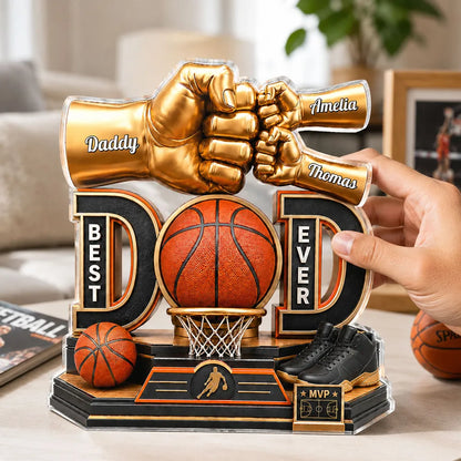 Personalized Shaped Acrylic Block Plaque, Basketball Dad Fist Bump, Unique Father's Day Gift For Dad