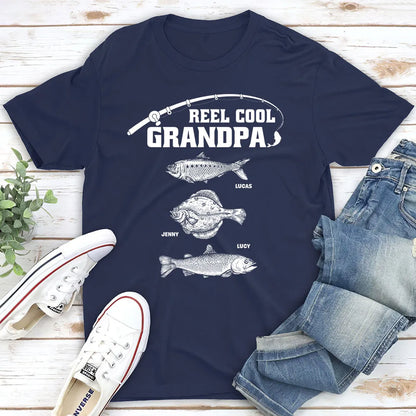 Personalized Classic Tee with Fishing Art, Reel Cool Grandpa Unique Gift for Grandpa