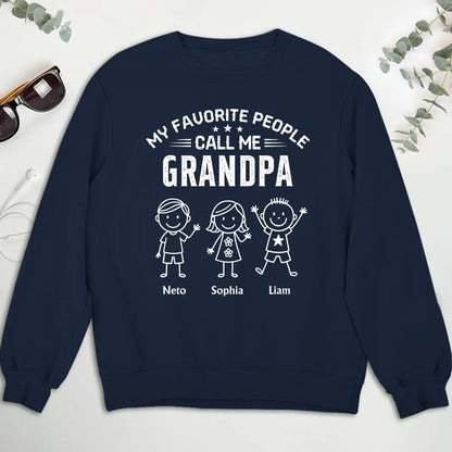 Grandpa Classic Tee with Waving Grandkids and Family Quote, Personalized Creative Gift with Heartwarming Style