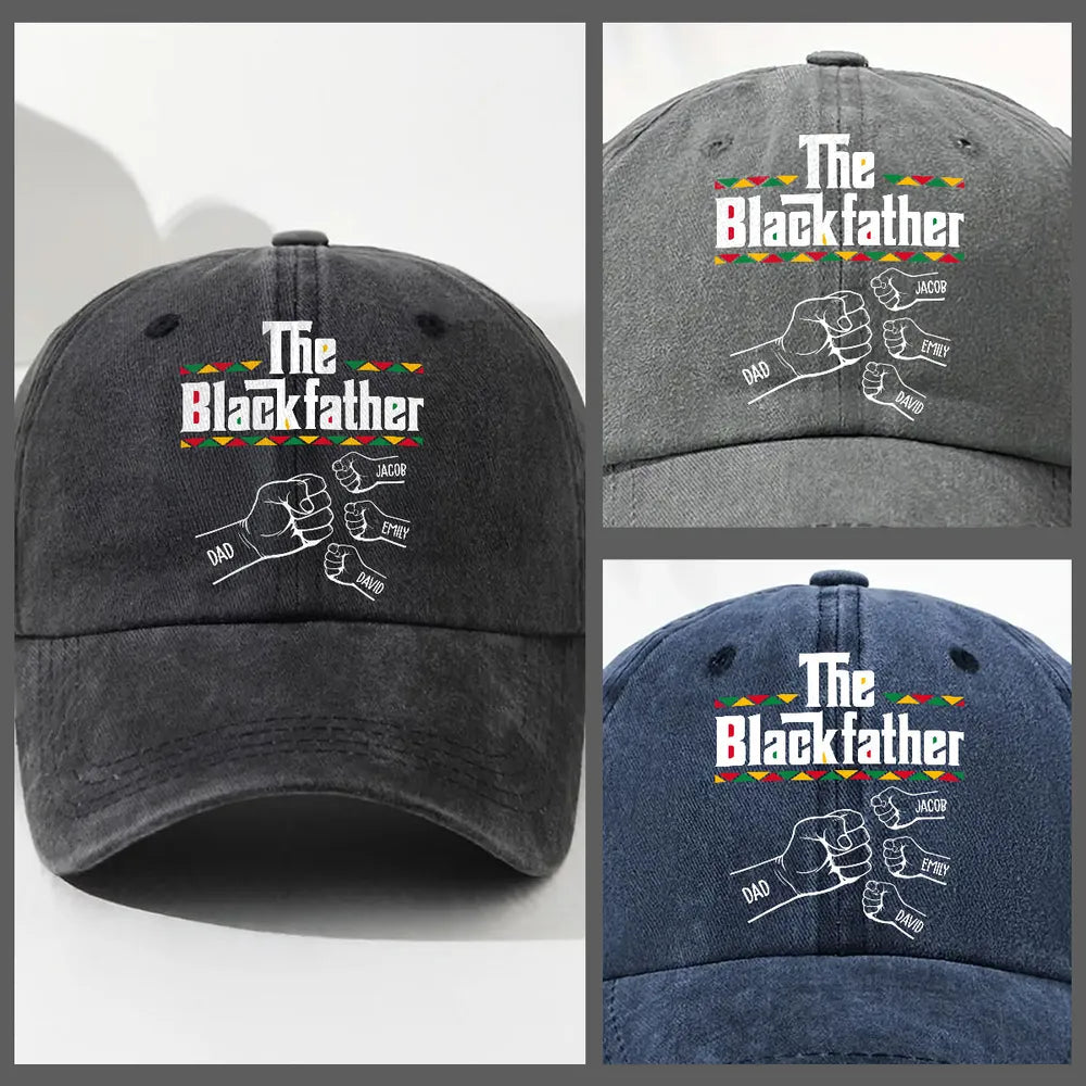 The Blackfather Personalized Washed Denim Baseball Cap, Unique Gift for Dad with Raised Fist Art