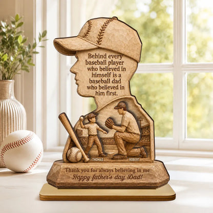 Baseball Dad Wooden Plaque, Custom Keepsake with Kneeling Coaching Scene, Creative Gift for Dad