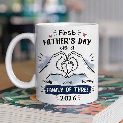 Personalized Ceramic Mug for New Dad, First Father's Day Hand Heart Baby Feet, Unique Gift