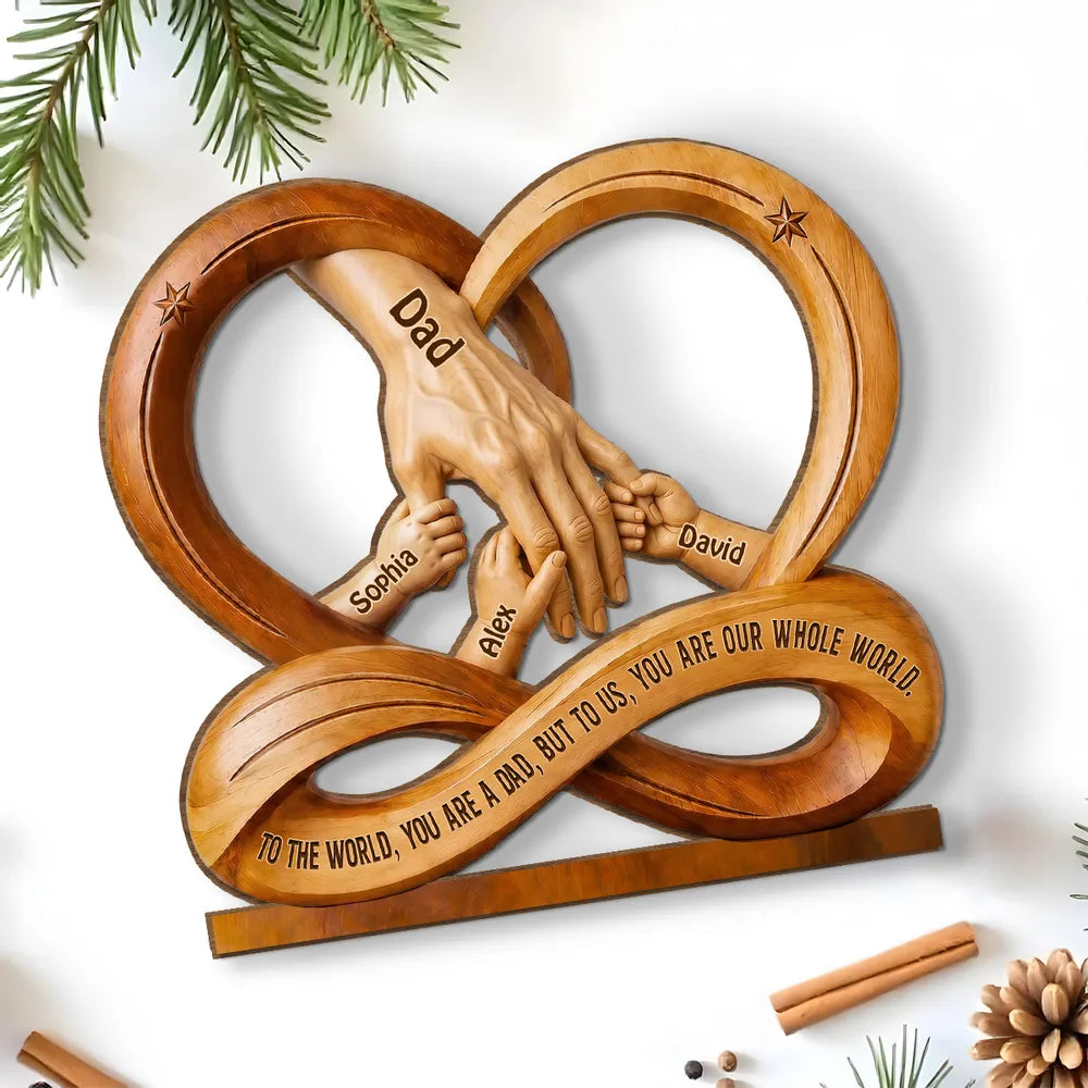 Personalized 2-Layer Wooden Plaque, Children Holding Dad's Hand, Warm Unique Gift for Dad