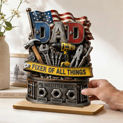 Dad Fixer of All Things Personalized 2-Layer Wooden Plaque, Creative Gift with Tools & Flag