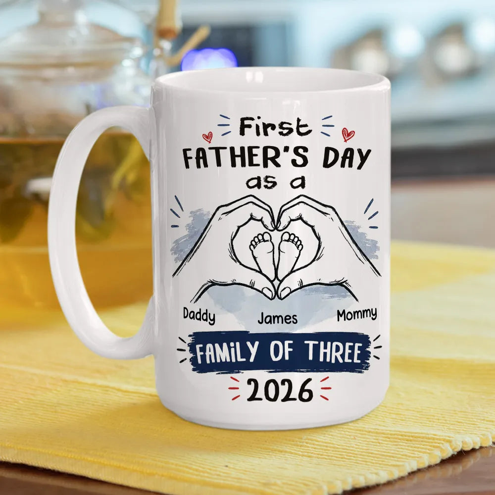 Personalized Ceramic Mug for New Dad, First Father's Day Hand Heart Baby Feet, Unique Gift