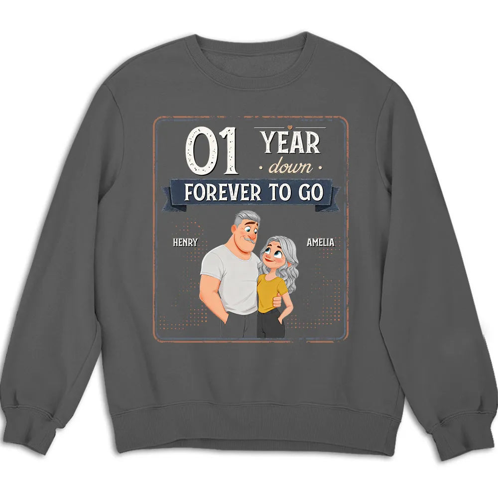 Personalized Classic Tee, Hugging Cartoon Couple Design, Unique Anniversary Gift for Couples