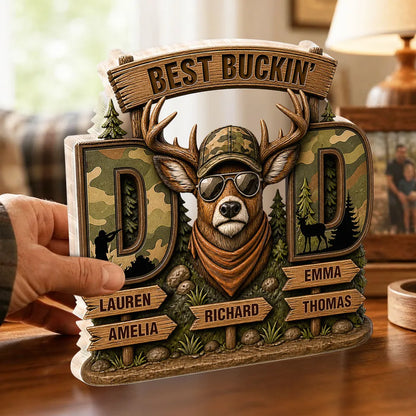 Personalized Shaped Acrylic Block Plaque with Camo Buck & Hunter Silhouette, Unique Gift for Dad