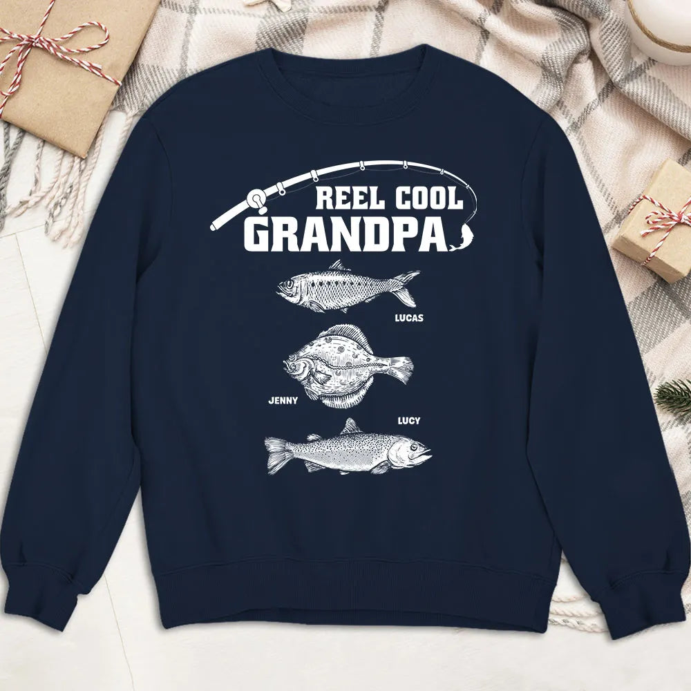 Personalized Classic Tee with Fishing Art, Reel Cool Grandpa Unique Gift for Grandpa