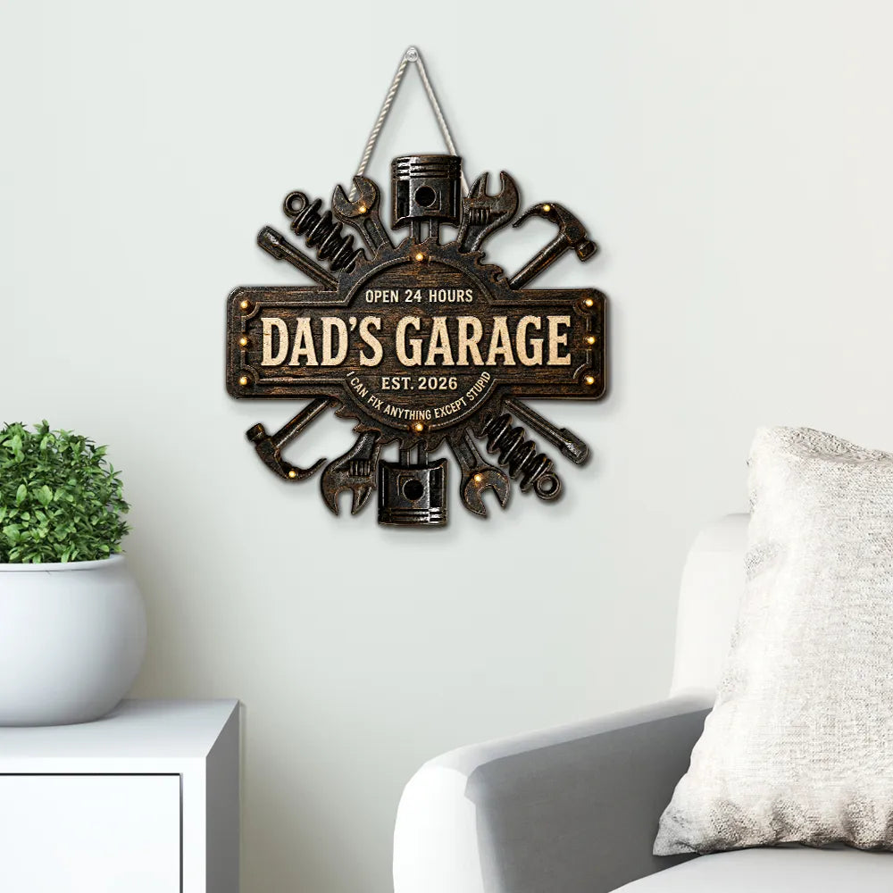 Dad's Garage Wooden Sign with Funny Fix-It Quote, Personalized Creative Gift for Dad's Workshop