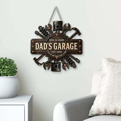 Dad's Garage Wooden Sign with Funny Fix-It Quote, Personalized Creative Gift for Dad's Workshop