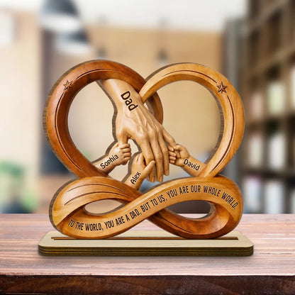 Personalized 2-Layer Wooden Plaque, Children Holding Dad's Hand, Warm Unique Gift for Dad