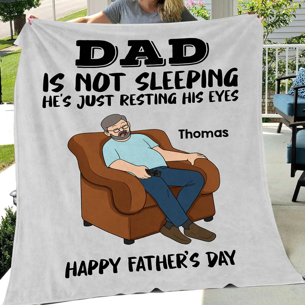 Personalized Fleece Blanket, Resting His Eyes Armchair Dad Cartoon, Unique Father's Day Gift for Dad