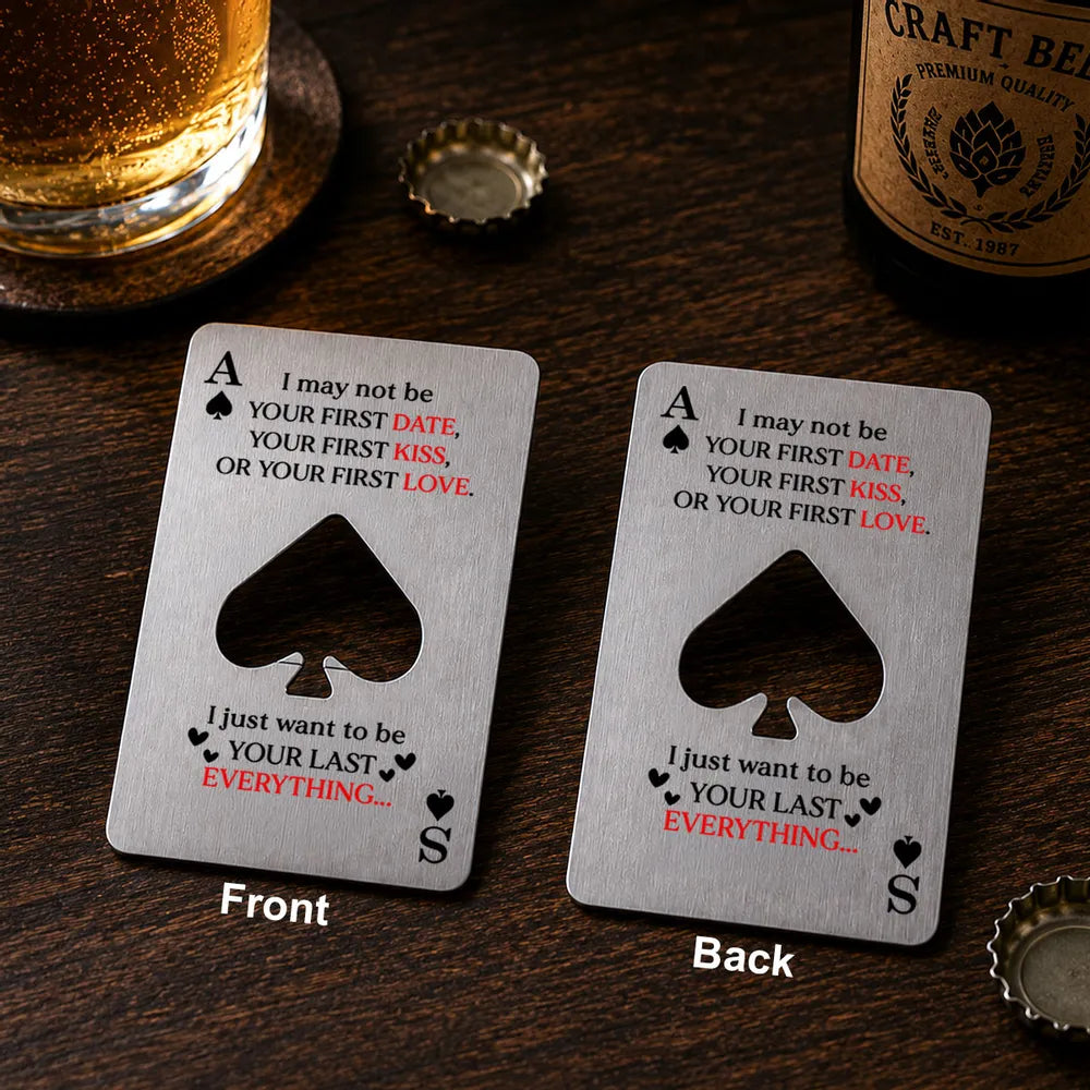 Personalized Ace of Spades Opener with Love Quote, Creative Gift for Couples at Beer Night