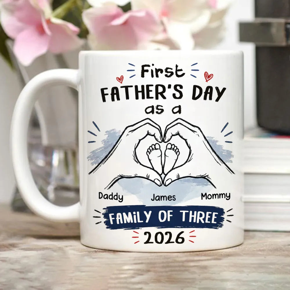 Personalized Ceramic Mug for New Dad, First Father's Day Hand Heart Baby Feet, Unique Gift