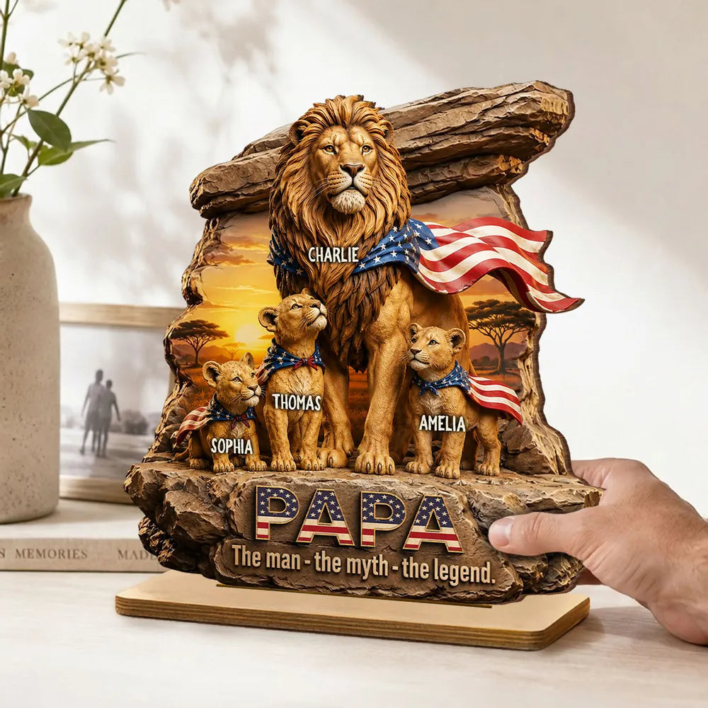 Custom Lion Dad 2-Layer Wooden Plaque, Papa Legend Message, Creative Gift for Dad or Husband