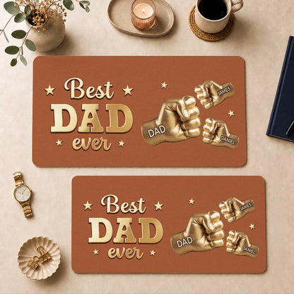 Best Dad Ever Leather Desk Mat, Custom Gold Fist Bump Design, Creative Gift for Dad