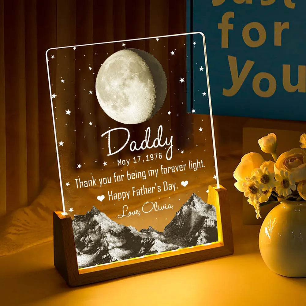 Personalized LED Light Frame With Moonlit Stars - Unique Gift for Dad, Warm Forever Light Keepsake