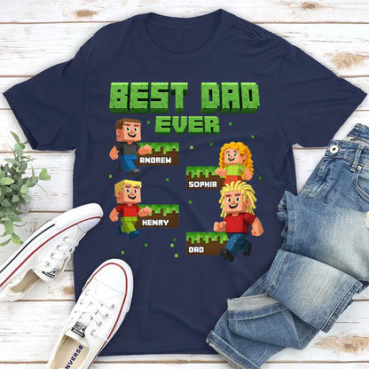 Classic Tee, Custom Pixel Game Dad & Child Graphic, Black Shirt, Unique Creative Gift For Dad