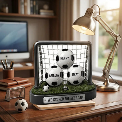 Personalized 2-Layer Wooden Plaque with Soccer Goal Scene, Unique Gift for Dad from His Biggest Fans