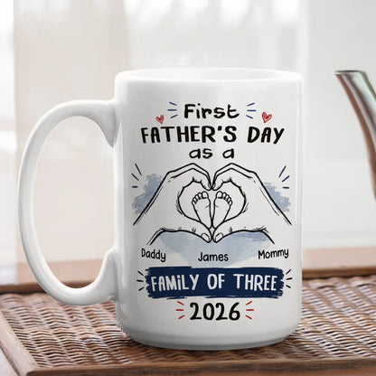 Personalized Ceramic Mug for New Dad, First Father's Day Hand Heart Baby Feet, Unique Gift