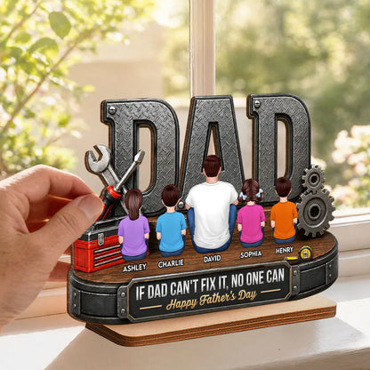 Personalized 2-Layer Wooden Plaque For Dad, Sitting With Kids Workshop Art, Unique Father's Day Gift