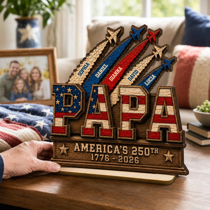 Wooden Plaque, Custom Patriotic Family Keepsake for Papa, Creative Gift with Warm Living Room Display