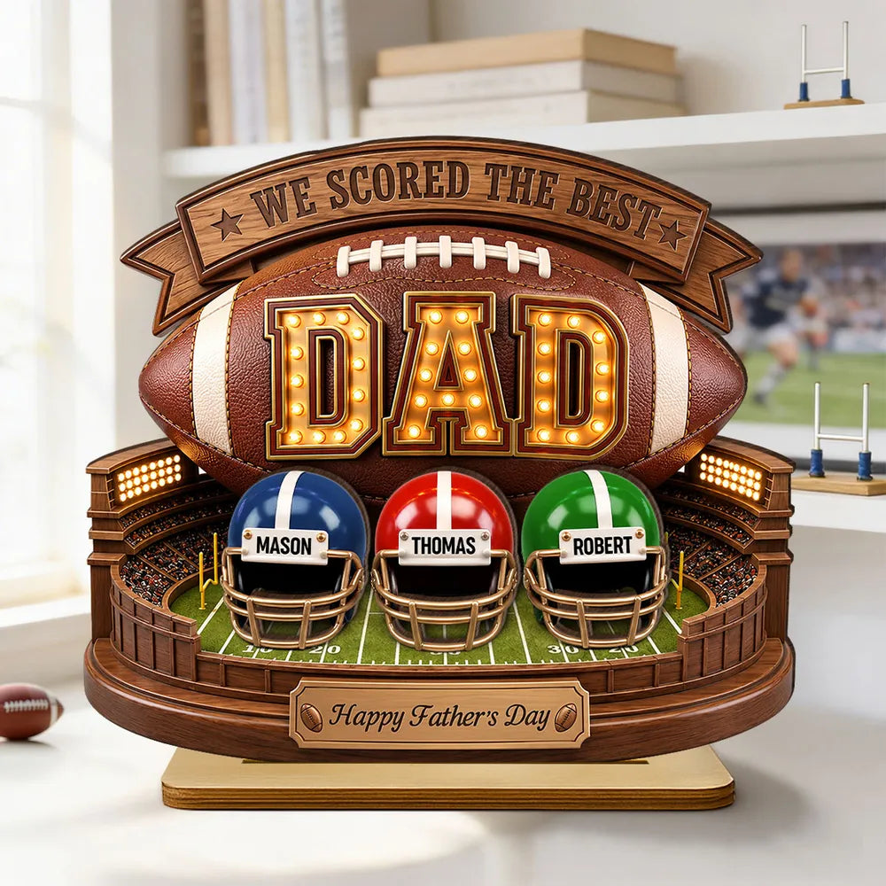 American Football Personalized 2-Layer Wooden Plaque for Dad, Unique Father's Day Gift with Stadium Style