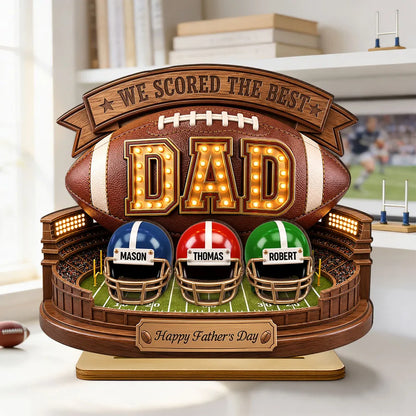 American Football Personalized 2-Layer Wooden Plaque for Dad, Unique Father's Day Gift with Stadium Style