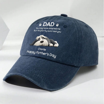 Funny Dog Dad Washed Denim Baseball Cap, Custom Pet Quote for a Creative Gift He'll Wear