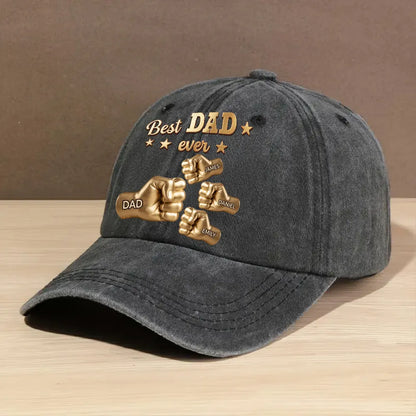 Personalized Washed Denim Baseball Cap, Gold Best Dad Fist Bump Design, Unique Gift for Dad